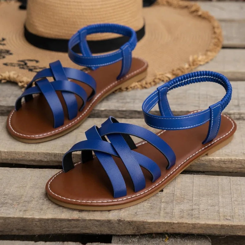 Women Flat Sandals 2024 Summer Hot Women Sandals Bottom Roman Strap Sandals with Non Slip Rubber Soles Ladies Daily Sandalia