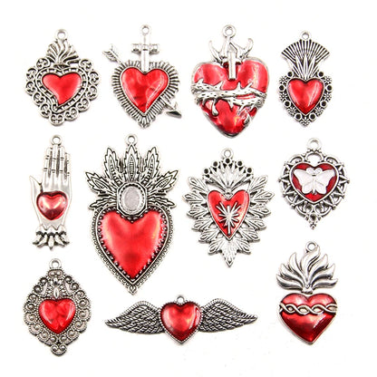 5Pcs Mix Size Wholesale Alloy Metal Drop Oil Red Heart Charm Red Color Pendant For Enamel DIY Bracelet Necklace Jewelry Making