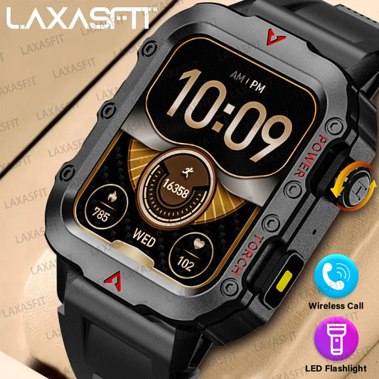 LAXASFIT 2024 Outdoor Military Men's Smart Watch Bluetooth Talk Sports Heart Rate Monitor Smart Watch Android IOS