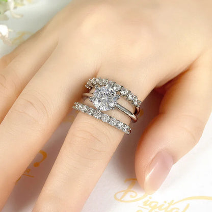 925 Sterling Silver Wedding Set Rings for Women Luxury Paved Brilliant Cubic Zirconia 3Pcs Crystal Fashion Rings Female Jewelry