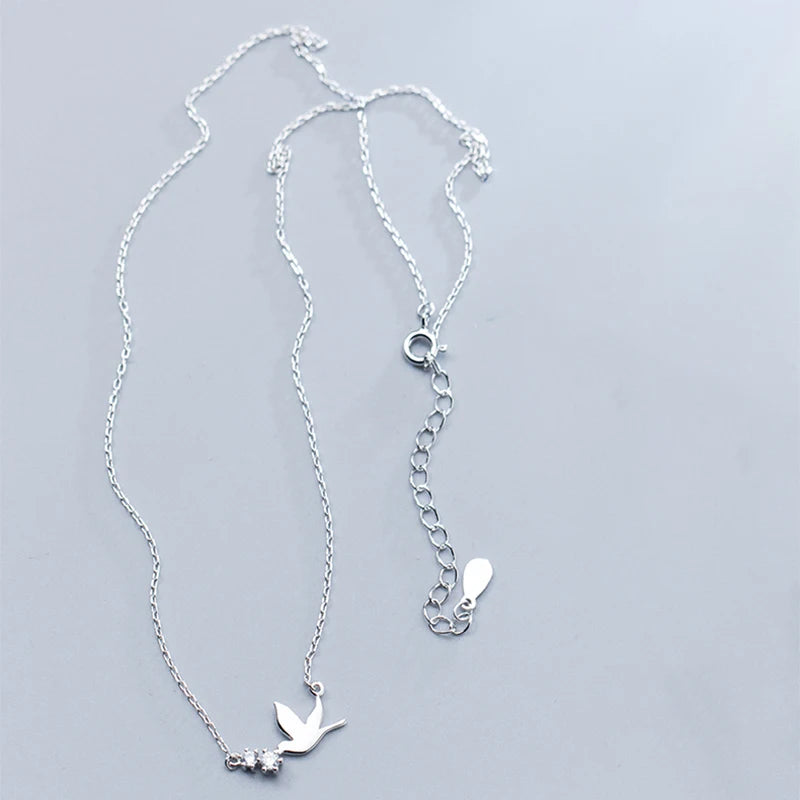 TrustDavis Real 925 Sterling Silver Necklace Fashion Sweet Dove CZ Clavicle Necklace For Women Mother's Day Jewelry Gift DS965