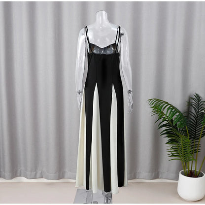 Elegant Black White Contrasting Women Sling Dress