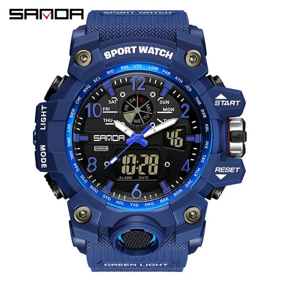 Watches For Men 50M Waterproof Clock Alarm reloj hombre 2024 Dual Display Wristwatch Quartz Military Watch Sport New Mens