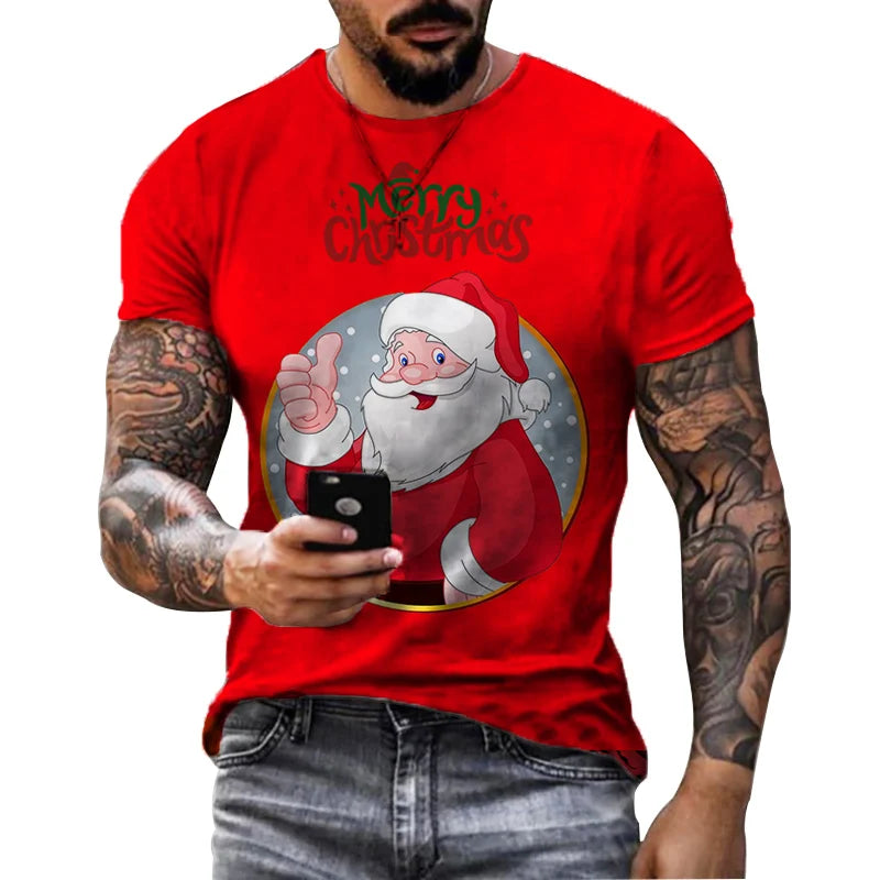 Men' Top Merry Christmas Graphic Man Santa Claus 3D Print Tshirt Male Casual Clothes Elk T Shirts Male Loose Top O-neck Tees