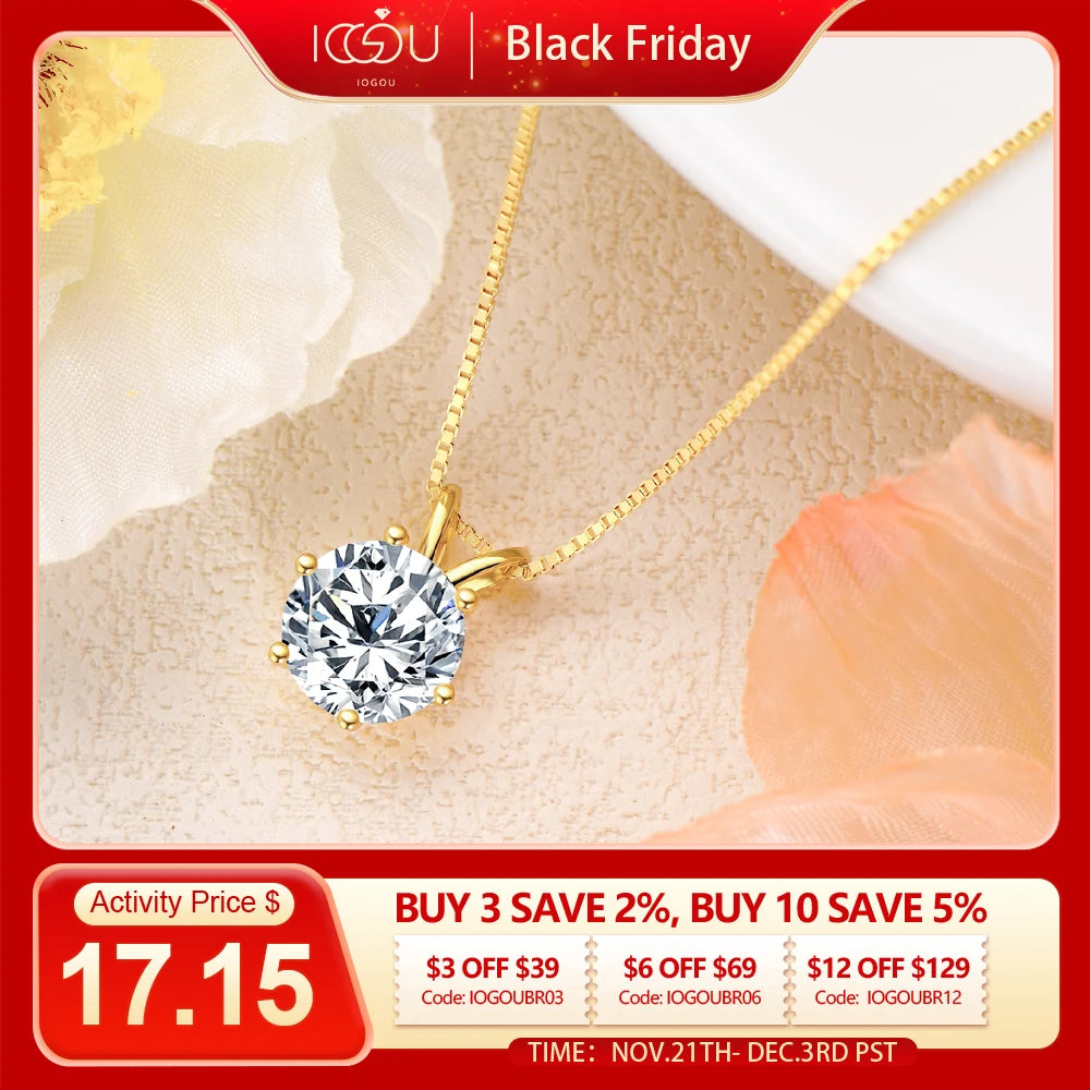 IOGOU Luxury 3.0 Carat Moissanite Pendant Necklaces for Women Real 925 Silver 1ct 2ct Diamond Necklace Engagement Jewelry Gifts