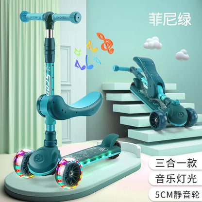 Children's Scooter Wholesale 2-12 Years Old Can Sit Perambulator Music Three Four-Wheel Scooter Scooter Children