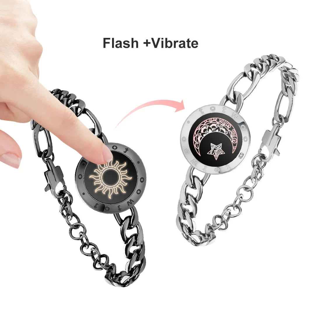 Long Distance touch Light up &Vibrate Bracelets for Couples, Long Distance Relationship Gifts Smart Sun&Moon Love Bracelet