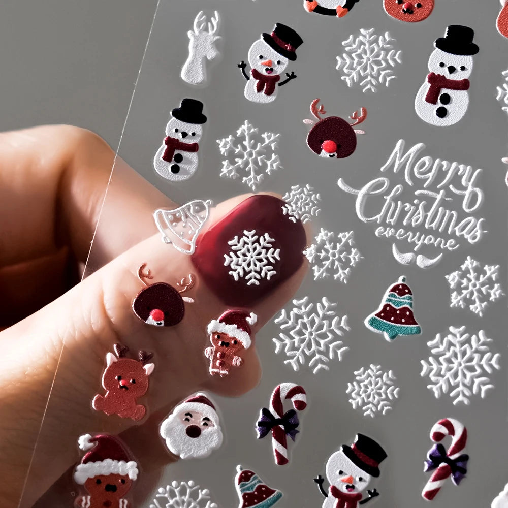 Christmas 5D Embossed Snowman Snowflakes Nail Art Stickers 8*10cm