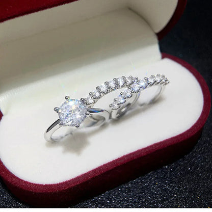 925 Sterling Silver Wedding Set Rings for Women Luxury Paved Brilliant Cubic Zirconia 3Pcs Crystal Fashion Rings Female Jewelry