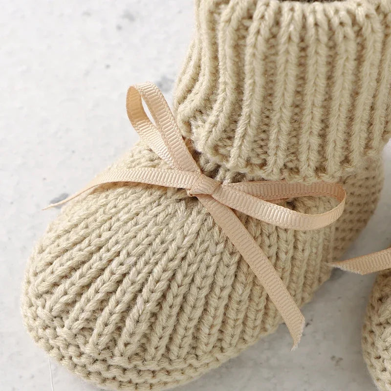 Baby Shoes Gloves Hat Sets Knitted 3PC Infant Kid Bed Boots  Slip-On Mittens Bonnet Handmade 0-18M Newborn Girl Boy Clothes Warm