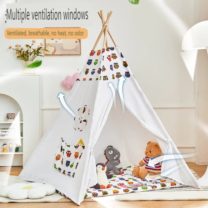 1.35M Children's Tent Teepee Tent for Kids Portable Tipi Infantil House for Kids Play House Kids Tents Lights Decoration Carpet