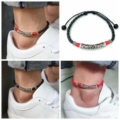 Simple Adjustable Handmade Leaf Anklets Woven Adjustable Rope Lucky Foot Bracelet For Women Men Jewelry