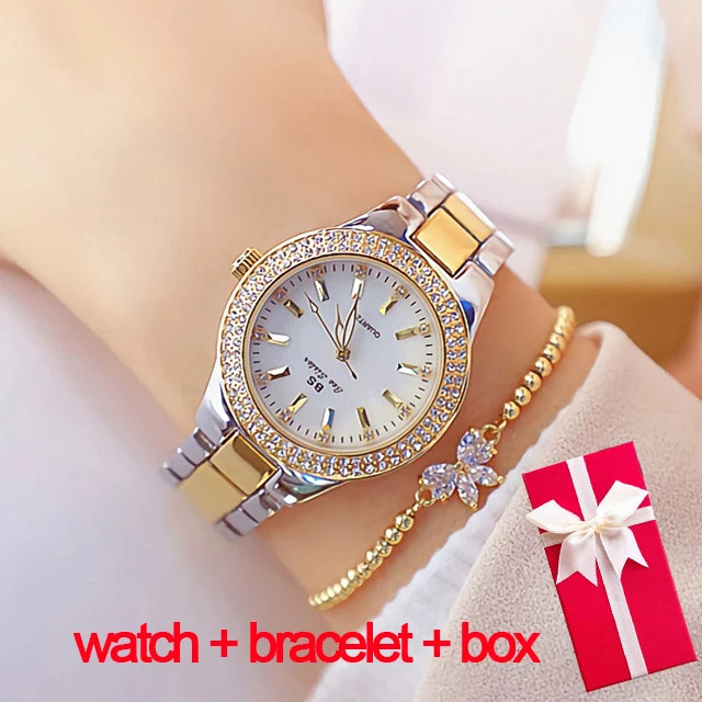 Golden Women Wrist Watches For Ladies Dress Watch Women Montre Femme Crystal Diamond Watches Stainless Steel Silver Clock