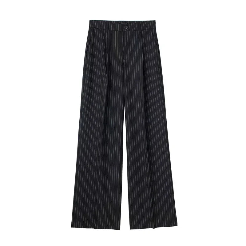 ASDS Women's Formal Pants Office Wear Women Striped Grey Black Pants Woman High Waist Baggy Suit Pants Casual Wide Leg Trousers