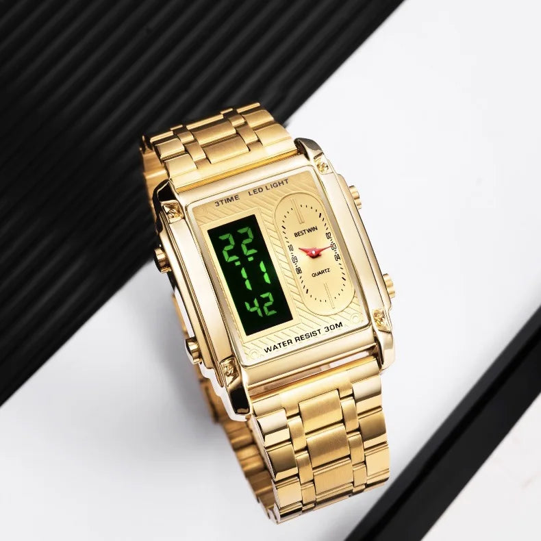 2024 Top Brand Luxury Men Wrist Watches Relogio Masculino Stainless Steel Band Watch for Male Clock Men Dual Display Watch