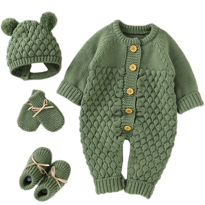 Winter Warm Knitted Baby Rompers & Shoes + Gloves