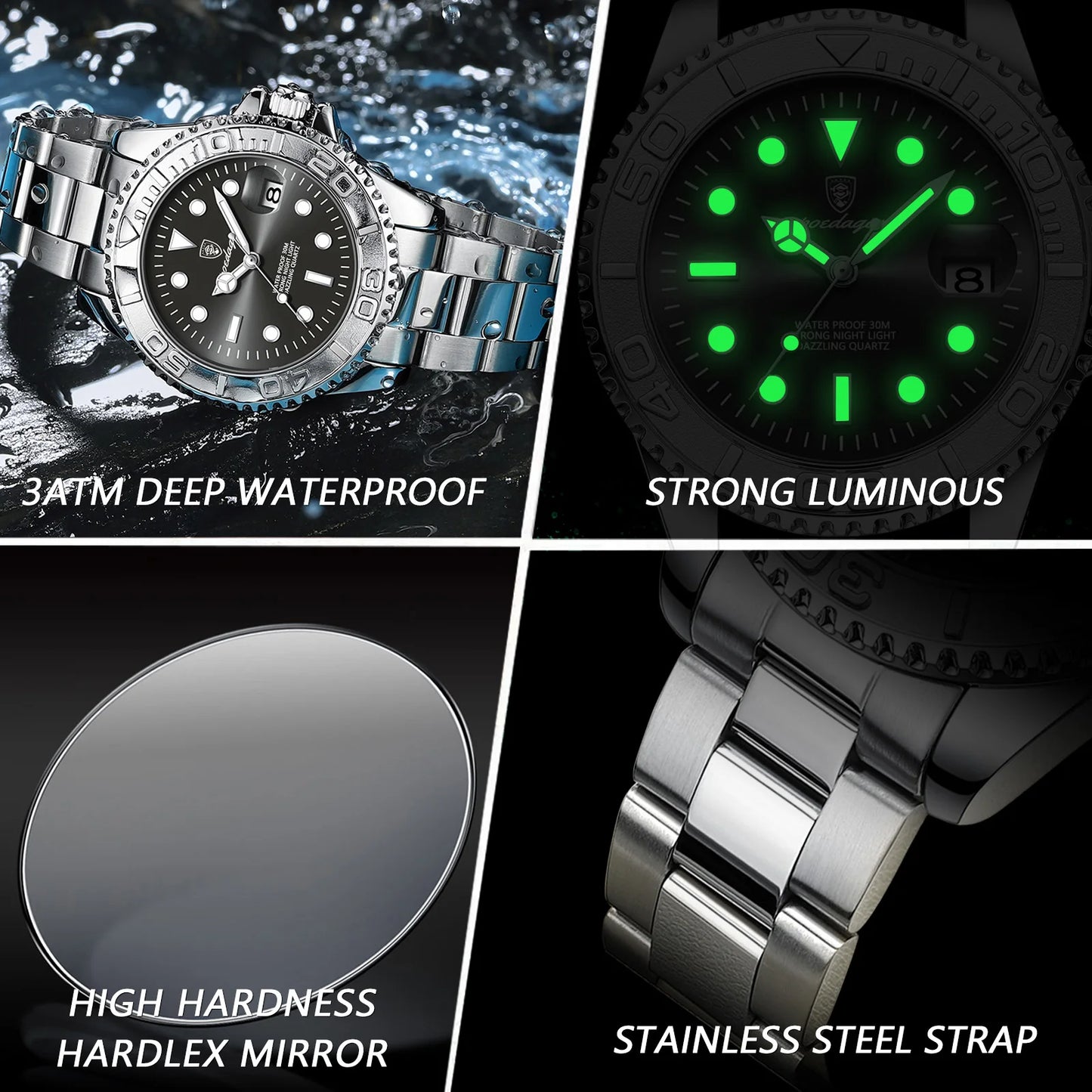 POEDAGAR Luxury Business Men Watch Waterproof Luminous Date Stainless Steel Men's Watches Military High Quality Quartz Man Watch