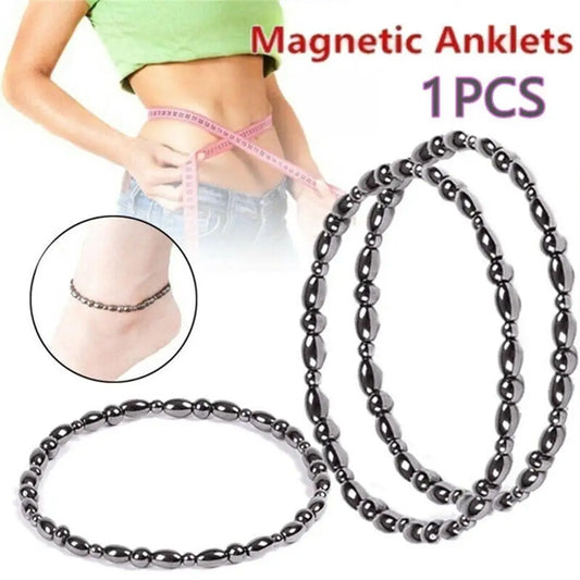 Lose Weight Girl Women Men Charm Magnetic Black Stone Obsidian Round Beads Stretch Anklets Magnetic Therapy Jewelry Gifts