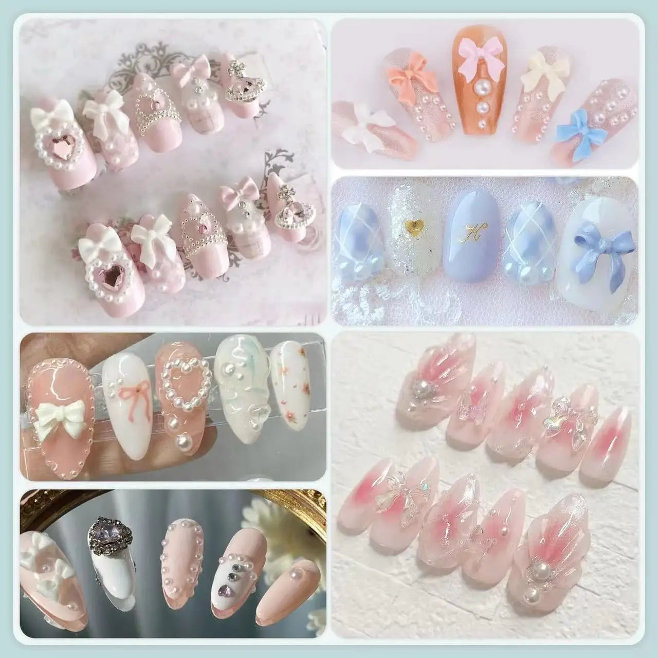 12Grids/box Mixed Resin Bowknot Nail Art Decorations 3D Acrylic Charms Kawaii Colorful Bow Rhinestone DIY Manicure Tools Parts