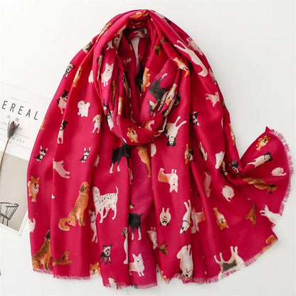 2023 Luxury Brand New Women Winter Autumn Scarf Casual Soft Cotton and Linen Fashion Cute Dogs Prints Warm Long Shawls Scarves