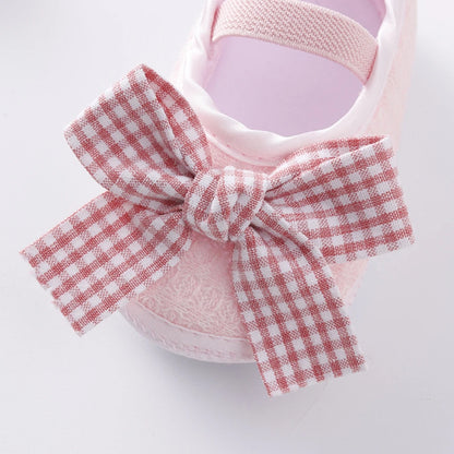 Cute Bowknot Shoes With Hairband For Baby Girls Toddler Soft Shoes Infant Toddlers Walkers Print Princess Shoe First Walkers