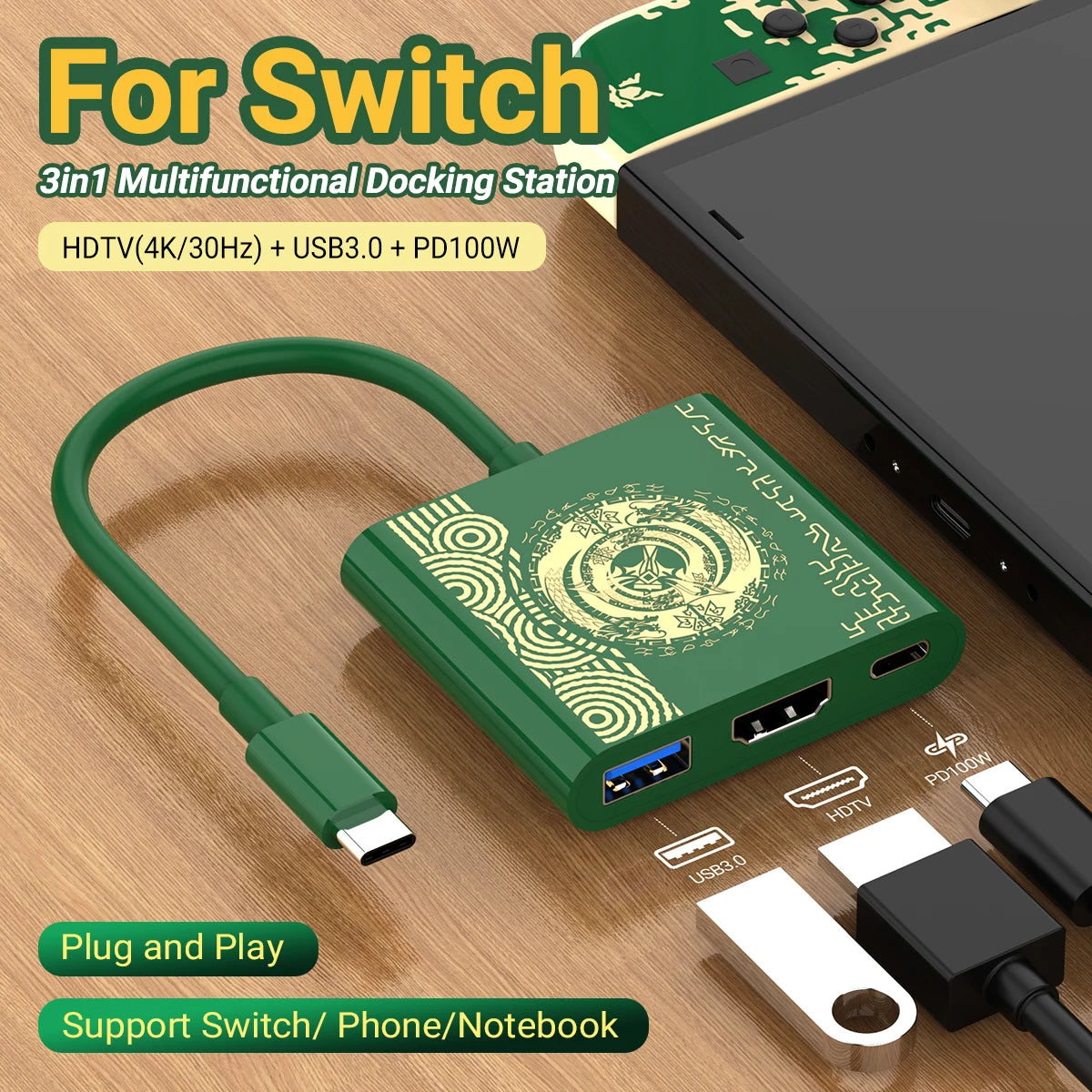 Portable Nintendo Switch Docking Station TYPE-C Hub with HDMI and USB 3.0 Perfect for Travel and Gaming