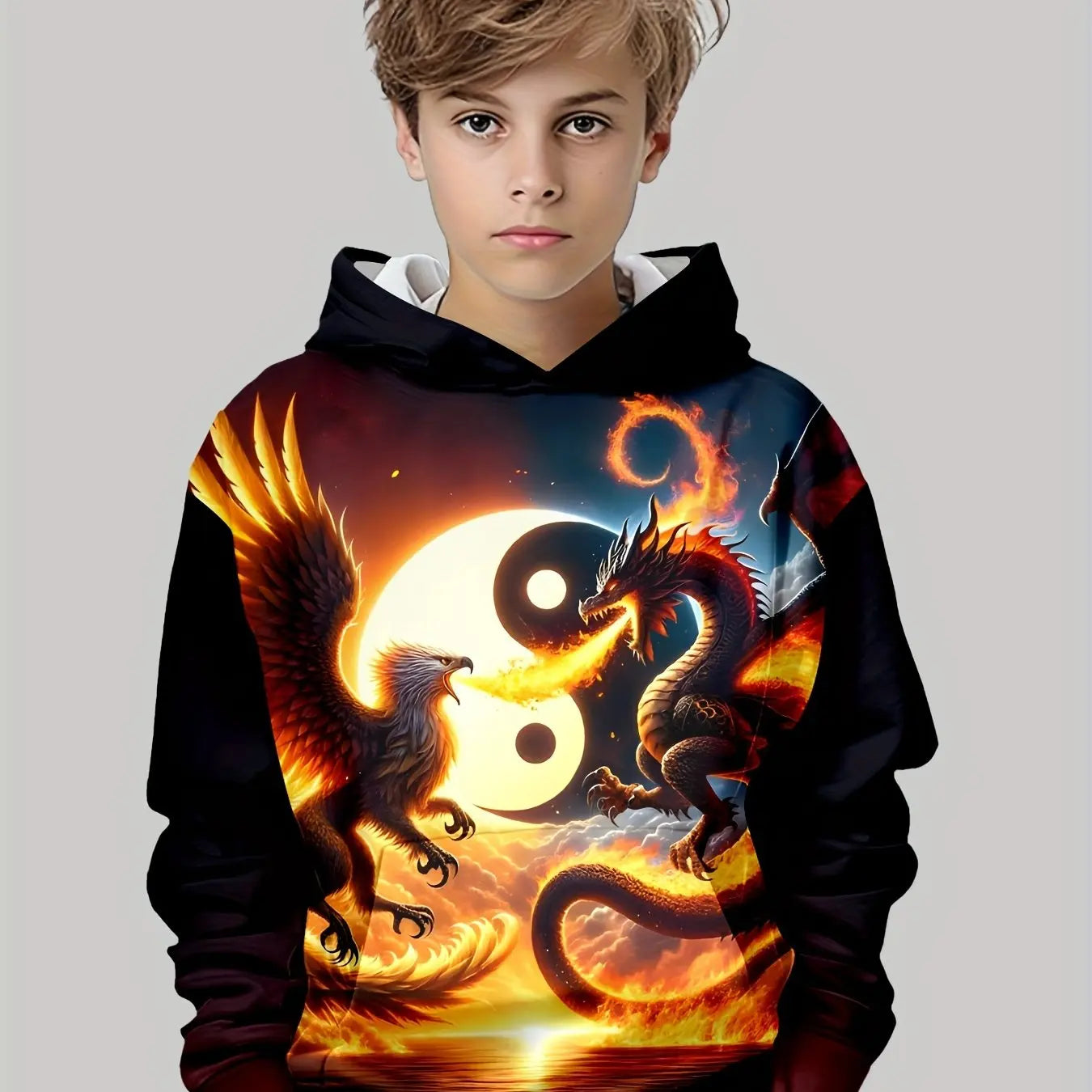 Boys Hoodies Long Sleeve Creative 3D Dragon Print