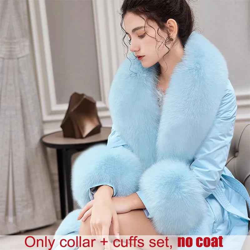 Winter Natural 100% Real Fox Fur Scarf And Cuff Set Russian Women Clothes Neck Warm Luxury Coat Scarves Fashion Fur Shawl Wraps