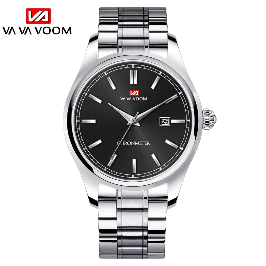 Business Men's Watch VA VA VOOM 2023 Fashion Trend Blue Stainless Steel Waterproof Quartz Movement Boutique Men Casual Wristatch