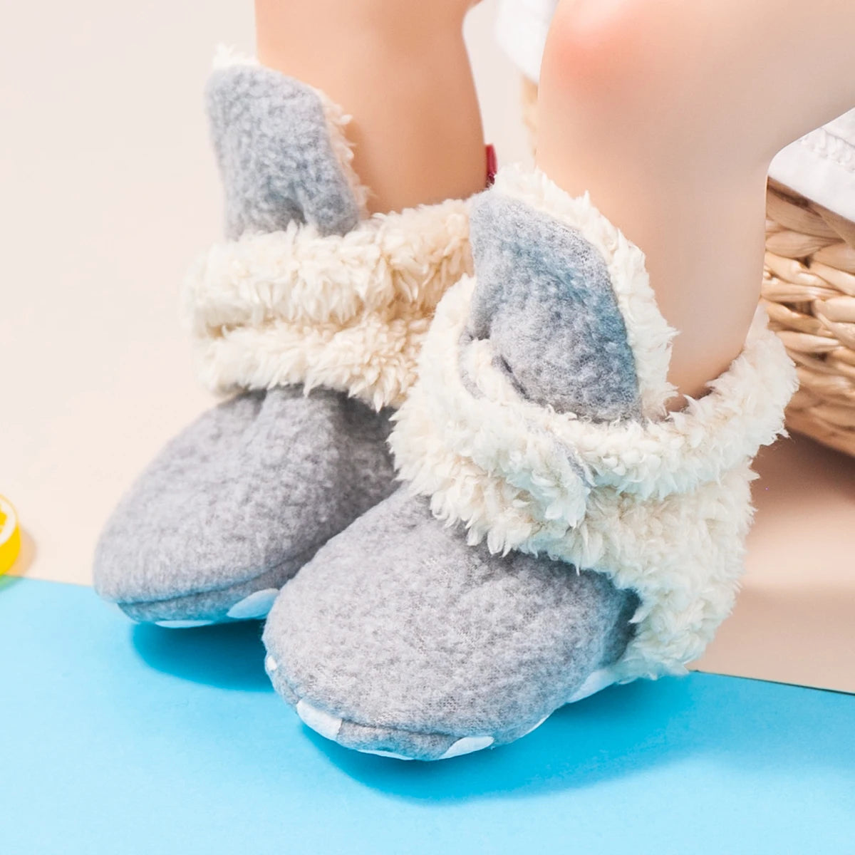 KIDSUN Newborn Socks Shoes Winter Warm Fluff Soft Toddler Shoes First Walkers Anti-Slip Cotton Snow Booties Unisex Crib Shoes