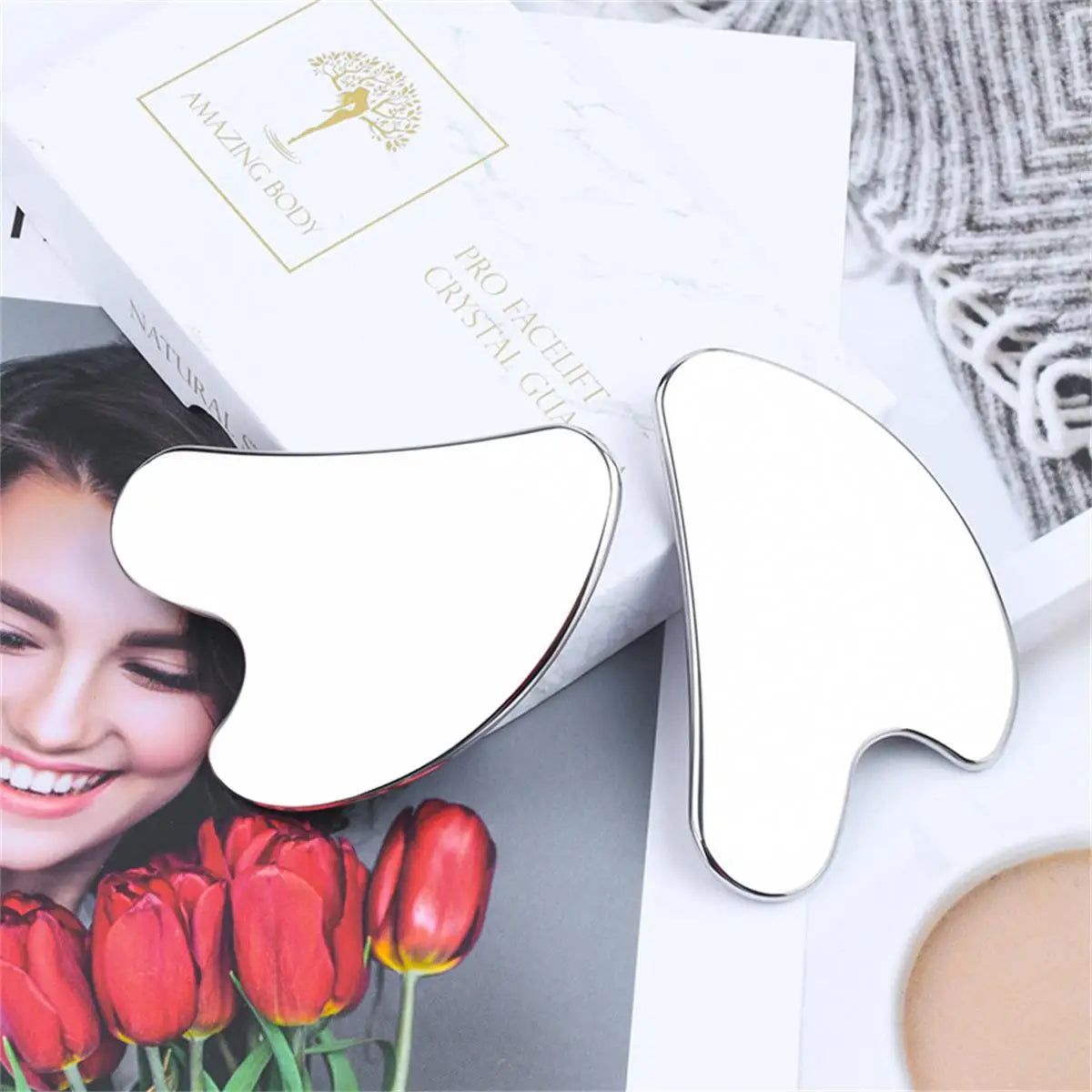 Gua Sha Natural Stainless Steel Scraper Massager Facial Skin Care Guasha Board Face Massager Board Heart Shape Body Relaxation