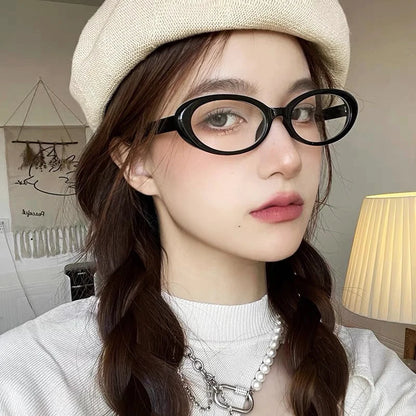 KLASSNUM Women Y2k Computer Glasses Small Oval Frame  Anti-Blue Light Glasses 2000s Glasses Transparent Narrow Glasses Frame