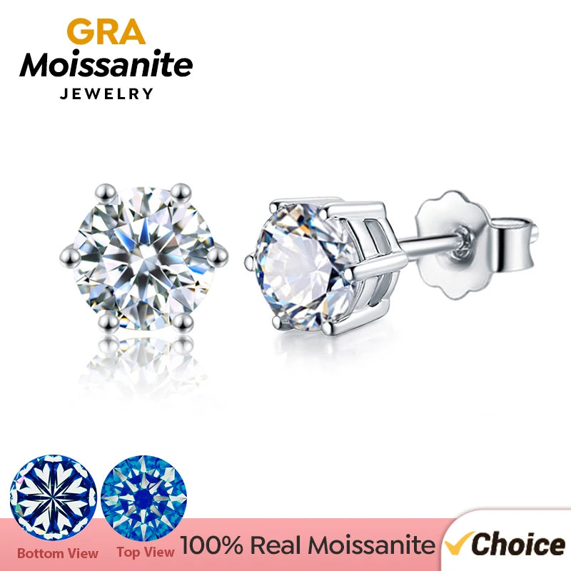 GRA 0.5ct-2ct D Color Certified Moissanite Stud Earrings