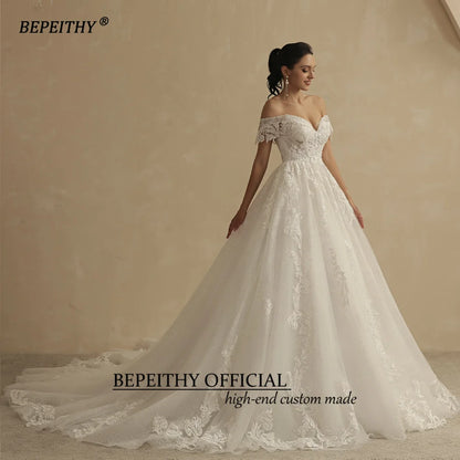 BEPEITHY Customized Glitter Wedding Dresses For Women 2025 Bride Romantic Lace Sleeveless Boho Bridal Gown Robe De Soiree New