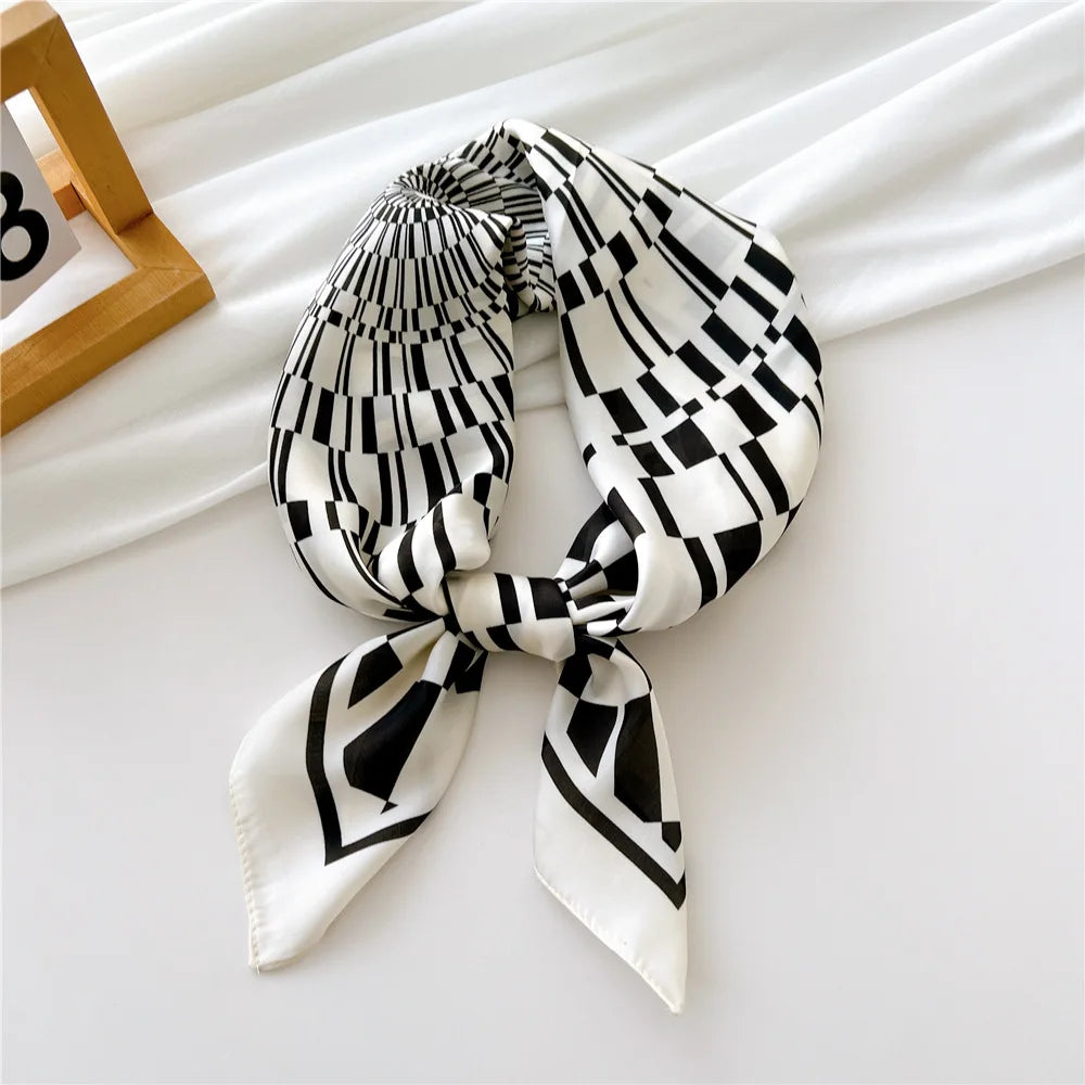 2023 New Print Silk Satin Headkerchief Women Luxury Design Neck Tie Scarf Female Hair Hand Wrist Foulard Shawl Hijab Bandana