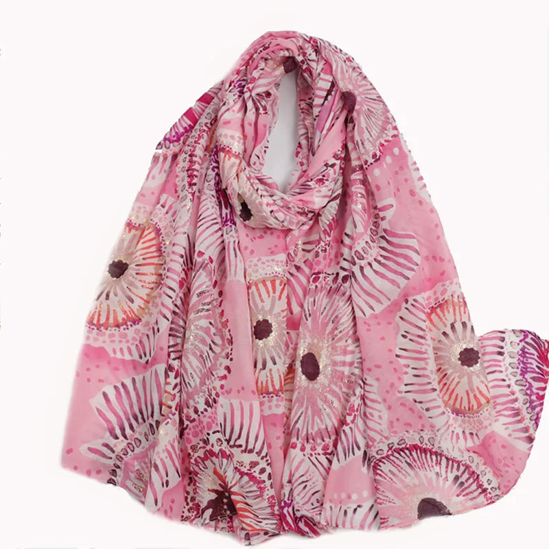 Newest Luxury Flower Design With Gold Foil Brand Women Scarf Female Shawls