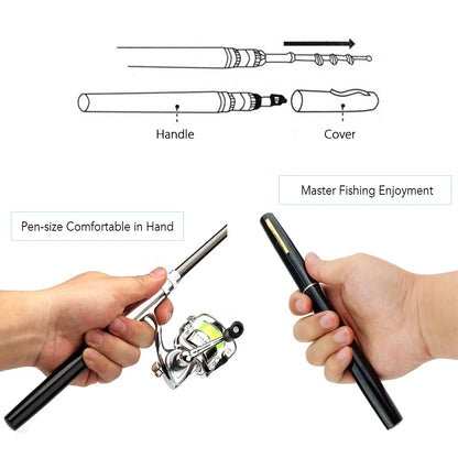 1.6M Pocket Collapsible Fishing Rod Reel Combo Mini Pen Fishing Pole Kit 7 Colors Pen Shape Folded Rod With Reel Wheel