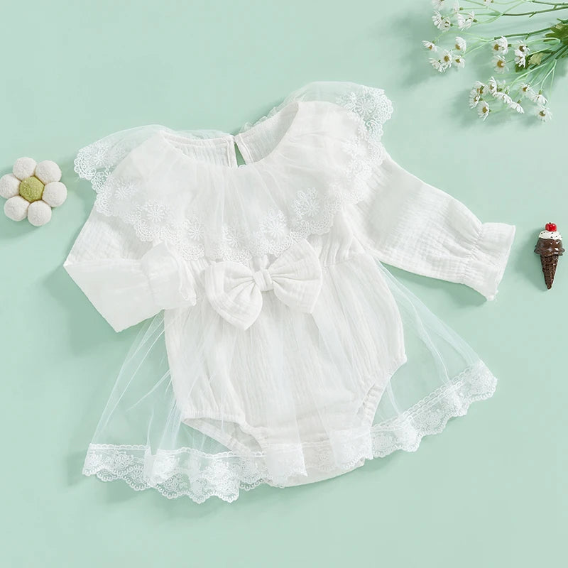 Newborn Baby Girls Jumpsuit Long Sleeve Cotton Lace Flower Toddler Baby Girl Bodysuits Baby Girls Romper Dress For Autumn