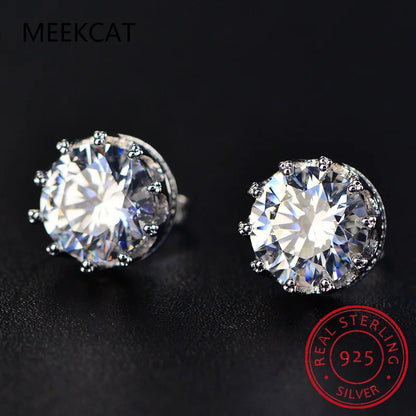 New Lab Diamond Created Shiny Moissanite Gemstone 925 Sterling Silver Crown Stud Earrings Crystal Jewelry For Women Wedding Gift