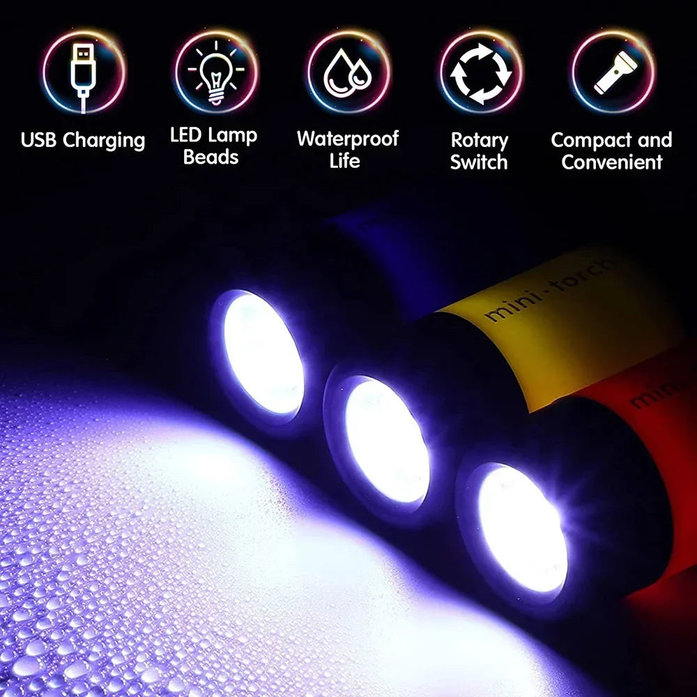 USB Rechargeable LED Multifunctional Strong Light Pocket Keychain Flashlight Waterproof Outdoor Hiking Camping Mini Flashlight