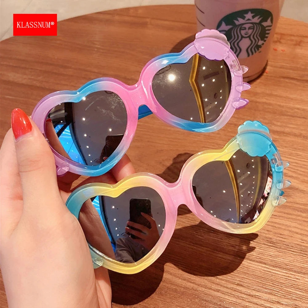 KLASSNUM Kids Girls Colorful Heart-shaped Sunglasses Party Cute Flower Glasses Boys Anti-ultraviolet Sunshade Glasses 2024 New