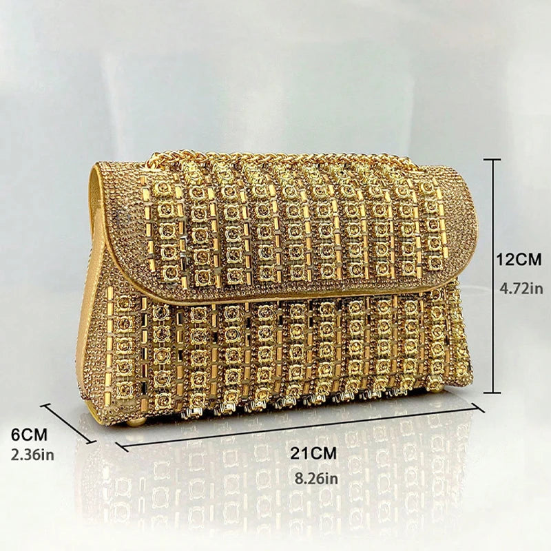 JIOMAY Glamorous Wallets for Women Luxury Designer Bags Diamond Shoulder Bag Women Party Bag Portable Messenger Bag Gold Bag