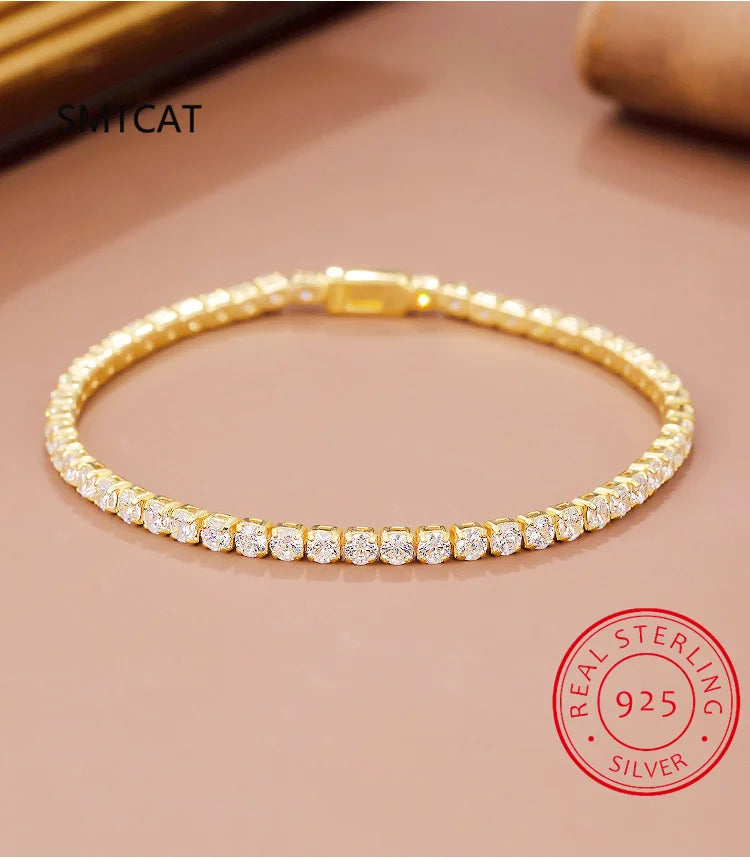 100% 925 Sterling Silver Simulated Moissanite Diamond Bracelets for Women Yellow White Gold Color Birthday Jewelry Gift