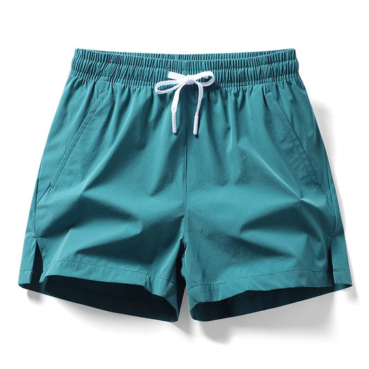 2024 Summer Men's Casual Split Beach Shorts for Sports, Fitness, Running, Elastic Quick Drying Ice Silk Solid Color Quick Drying