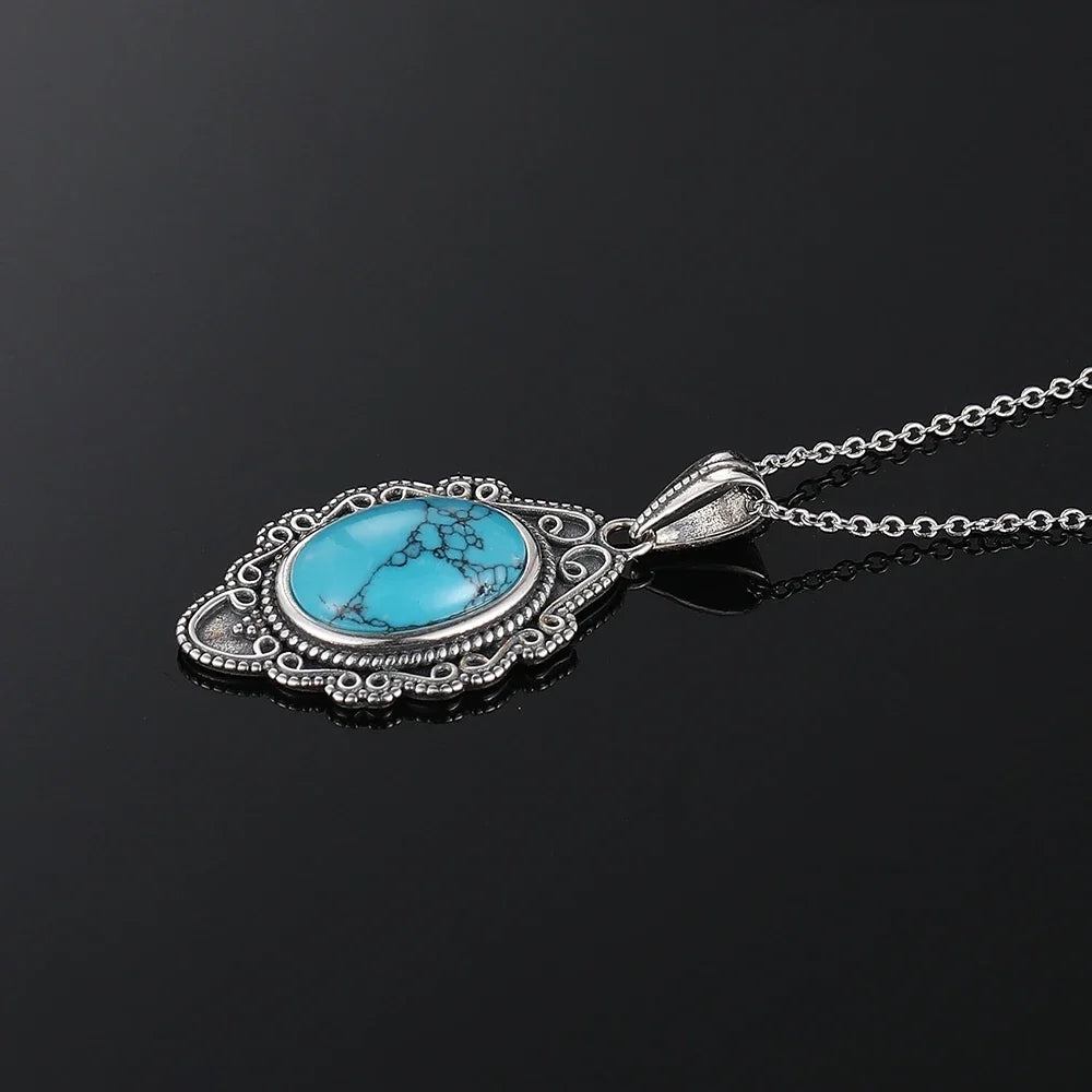 925 Sterling Silver Necklace Natural Turquoise Pendants Necklace Fine Jewelry for Women Vintage Party Gifts with Chain