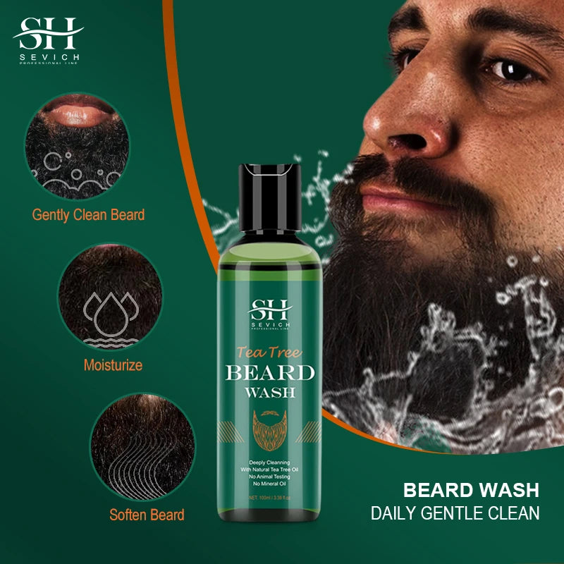 Beard Growth Kit For Men Tea Tree Hair Enhancer Thicker Beard Care Oil Nourishing Moisturizing Beard Conditioner Anti Hair Loss