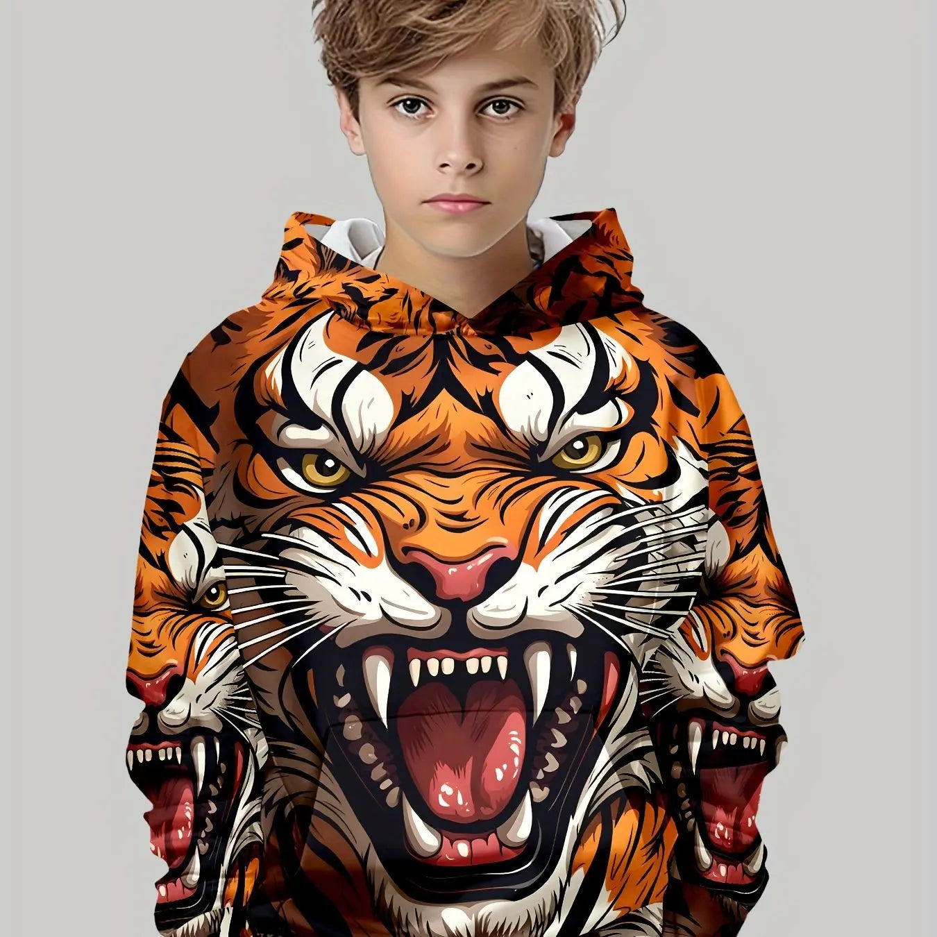 Boys Hoodies Long Sleeve 3D Tigers Print