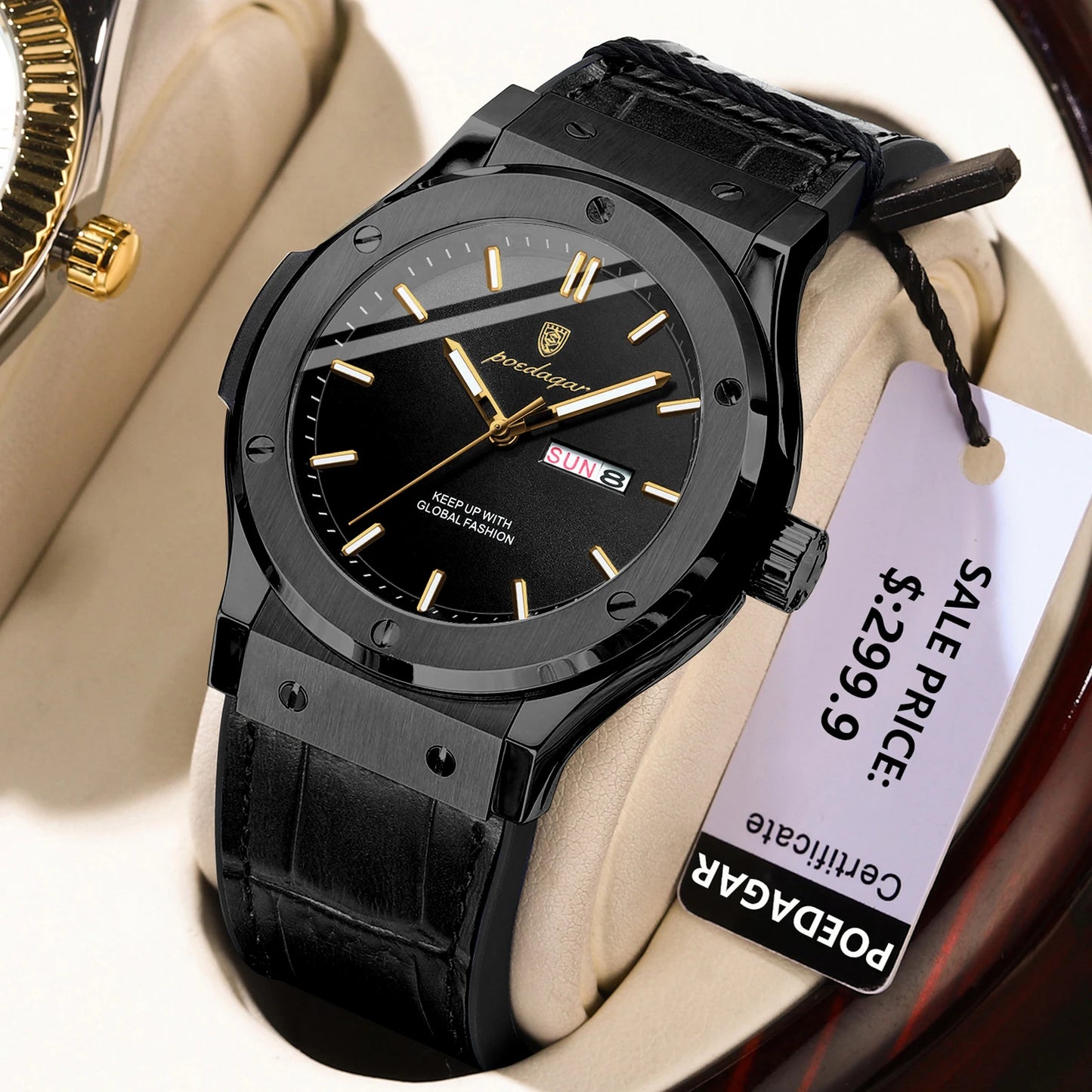 POEDAGAR Men's Watches Trend Fashion Original Quartz Watch for Man Waterproof Leather Strap Luminous Date Week Wristwatch Reloj