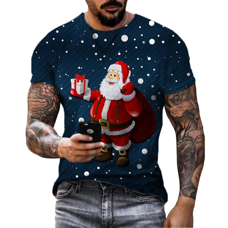 Men' Top Merry Christmas Graphic Man Santa Claus 3D Print Tshirt Male Casual Clothes Elk T Shirts Male Loose Top O-neck Tees