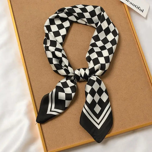 2022 New Classic Square Polyester Silk Scarf Female Elegant Neckwear Luxury Plaids Print Small Foulard Head Scarf Kerchief 70cm